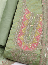 Neck Embroidered Chanderi Unstitched Suit With Dupatta